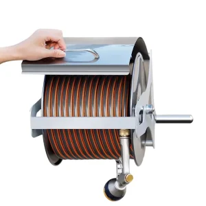 Heavy Duty Wall Mount Retractable Garden Hose Reel 1/2 Inch Kink free Hose Metal Shaft Flip Cover CNS Standard
