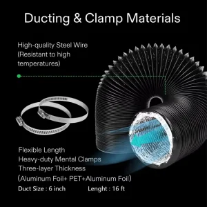 High Density Plastic Black Flexible Exhaust Hose 6″ Ventilation Duct for Workshop Home Agriculture Industrial Use 1