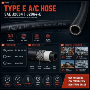 High Flow 4 Layer Braided Rubber AC Hose for R134a R1234yf Heavy Duty Truck Cooling