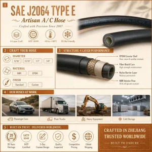 High Performance 4 Layer Automotive AC Rubber Hose Leak Proof Design for R134a Systems