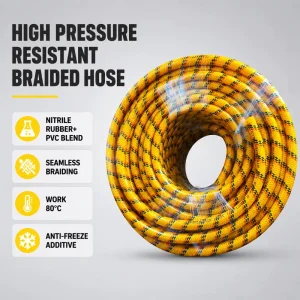 High Pressure Braided Hose Black Yellow Stripe PVC High tensile Polyester Fiber UV Resistant Agricultural Pesticide Spraying ISO