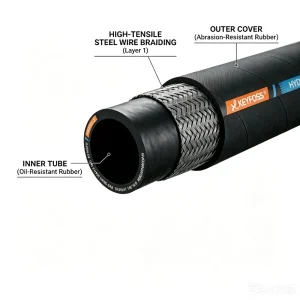 High Pressure High Temperature AE 100 R1 EN853 1SN Steel Wire Braided Rubber Pipe Wrapped Flexible Hydraulic Hose