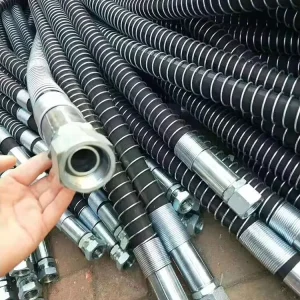 High Pressure Wire Braided Rubber Air Pump Hose with Spring Guard up to 30MPa Cutting Service Available