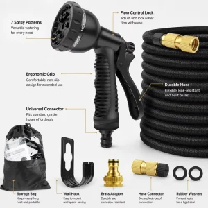High Quality Expandable 25FT to 200FT Garden Hose 2-Layer Natural Latex Metal & Plastic Sprayer Reel