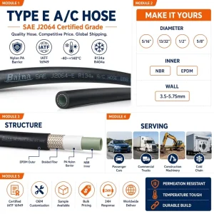 High Temp Resistance Rubber Air Conditioning Hose R134a SAE J2064 Type C Tube