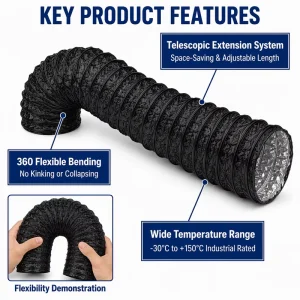 High Temperature Resistant Telescopic Flexible Reinforced Aluminum Foil Composite HVAC System Duct Hose for Industrial