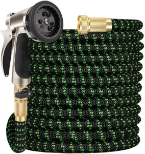 Home & Outdoor Rubber No Kink Garden Hose 50ft Heavy Duty ANSI Certified with Telescopic Handle Anti-UV Protection 3x Expandable