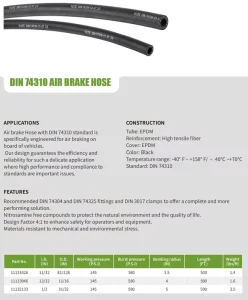 I.D. 7/16″ Flexible Air Brake Hose DIN 74310 for European Trucks Trailers and Compressed Air Brake Lines