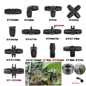 Irrigation 3/8″ Garden Hose Barb Connector 8/11 4/7 3/5mm Hose Reducer Fitting Tee Elbow End Plug Drip Irrigation System