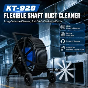 KT 928 Flexible Shaft Air Duct Cleaning Machine with 45m Hose for HVAC Ventilation Ducts