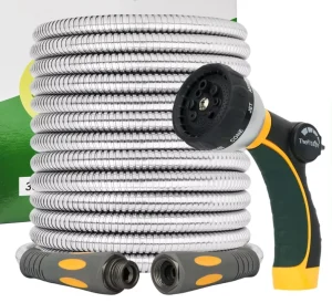 LYF-1020 Flexible Stainless Steel Garden Hose 50FT Lightweight High Pressure Spray Nozzle Leak Proof Kink Free