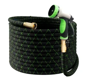 LYF-BO Non-expandable 75ft Garden Water Hose Durable Polyester Fabric Outer Layer Aluminum Valve 10-function Spray