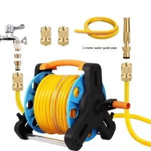 Large size Copper Water Hose Cart Organizer with Reel and Bathroom Car Wash Water Gun for Labor Saving Storage