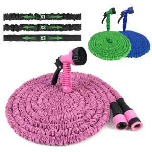 Latex Retractable Flexible Pink Expandable Magic Garden Hose with Multifunction Spray Gun Set for Watering Irrigation
