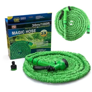 Lightweight Flexible Water Hose Set Magic Expandable Garden Hose with 7 Function Nozzle Sprayer 1/2″ 3/4″ Adaptor Fittings