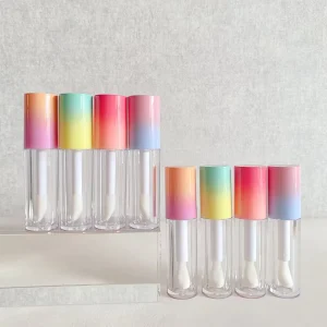 Luxury 6ml Gradient Customized Lip Gloss Bottles Empty Plastic Pink Big Applicator Lip Gloss Tubes