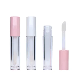 MOQ 100pieces Customize Private Labels 6ml Round Empty Pink White Big Brush Lipgloss Tubes With Big Wands