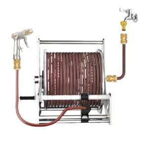 Manufacturer New Upgrade Guide Rail Stainless Steel Metal Retractable Garden Iron Hose Reel Cart Spray Gun Hose