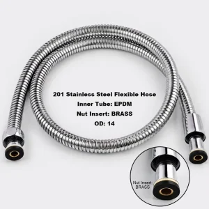 Manufacturer Supply Brass Core Bathroom Shower Flexible Hose Accessories 1m Chrome 201 Stainless Steel Shower Hose