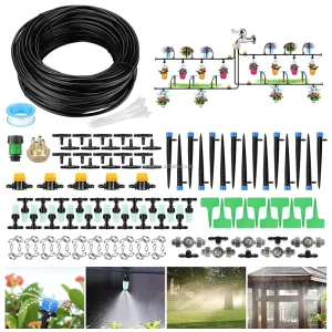 Micro Drip Irrigation System Garden Watering Kit with 40m 1/4″ Hose Misting Nozzles Valve for Greenhouse Lawn Potted Plants