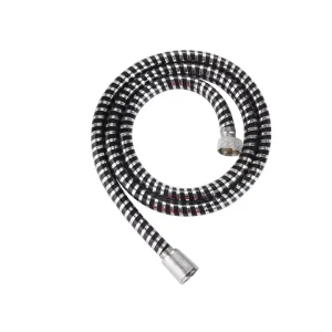 Modern Durable PVC Shower Hose Striped Mesh Patterned Flexible Silver and Black Customizable Length for Bathroom