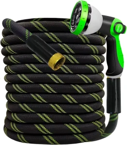 NON EXPANDABLE Heavy Duty Flexible & Lightweight Water Hose with 10 Function Nozzle