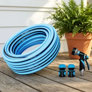 No Twisting 50 Feet High Pressure PVC Braided Garden Hose Balanced Pressure for Gentle Root Irrigation