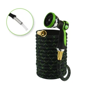 Non Expandable 50 Feet Premium Quality Stainless Steel Metal Silver Garden Water Hose Durable Fabric Skin All Season ANSI