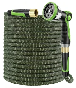 Non Expandable 50ft Lightweight Flexible Garden Hose 10 Function High Pressure Nozzle Kink Free Leakproof Design Durable