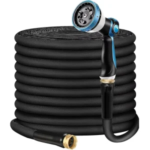 Non Expandable Garden Hose 100feet Water Hose with 10 Function Hose Nozzle