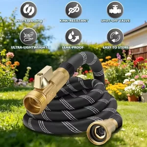 Non Expandable Polyester Garden Hose 50 FT Lightweight Durable UV Resistant All Weather Leak Free Connections for Outdoor Use