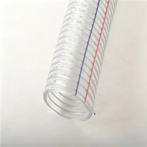 Non toxic Flexible Clear PVC Spring Hose PVC Spiral Steel Wire Reinforced Transparent Hose with Color Stripe Lines Made China
