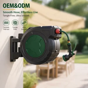 OEM HR020 5/8″ 20m Wall Mounted Garden Hose Reel Retractable Automatic Rewind Water Hose Reel