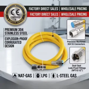 OEM ODM 304 Stainless Steel Corrugated Gas Hose Explosion Proof Flexible Gas Connector Manufacturer