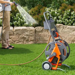 Orange Hose Reel Heavy Duty Professional Quality Space Saving Wall Mount