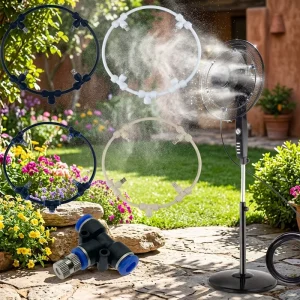Outdoor Automatic Cooling Misting Ring for Pump Fan Sprayer with Brass Nozzle for Patio Summer Outdoor Cooling