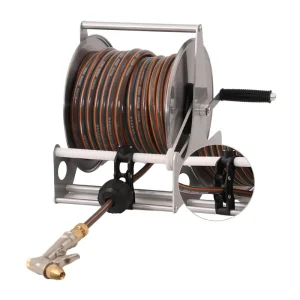 Outdoor Freestanding Wall Mounted Garden Heavy Duty Stainless Steel Metal Indoor Water Hose Reel with Cart and Spray Gun