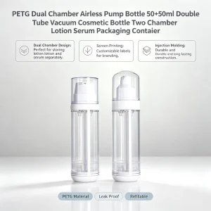 PETG Dual Chamber Airless Pump Bottle 50+50ml Double Tube Vacuum Cosmetic Bottle Two Chamber Lotion Serum Packaging Container