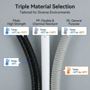 PP Corrugated Hose Steel Wire Reinforced Flexible Plastic Protective Tube Conduits Fittings