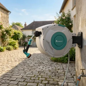 PP Wall Mounted Retractable Garden Hose Reel Anti Corrosion Flexible PVC Hose Adjustable Telescopic Handle