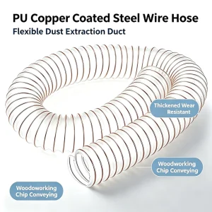 PU Copper Coated Steel Wire Hose Thickened Wear Resistant Dust Extraction Air Duct Flexible Corrugated Tube for Woodworking