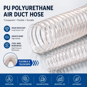PU Steel Wire Reinforced Transparent Flexible Vacuum Hose for Ventilation Dust Collection Industrial Use 10mm OD