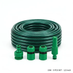 PVC Braided Garden Hose Set 5 Piece 1/2 Inch Kink Free Flexible Water Hose OEM Custom Length Color for Garden Lawn Car Wash