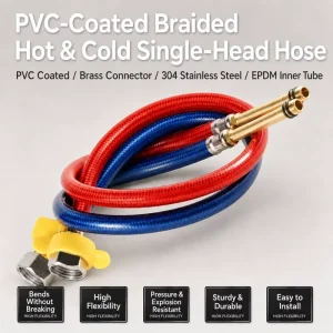 PVC-Coated Braided Hot & Cold Single-Head Hose SS Braided Pointed Hose DN12 EPDM Inner Pipe Brass Screw Rod SS Nut OEM