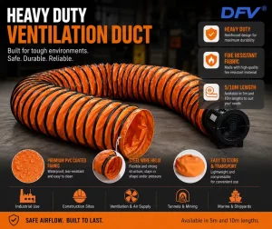 PVC Flexible Ducting Hose 15 Ft 24 Inch With S Hook Steel Support for Industrial Fans
