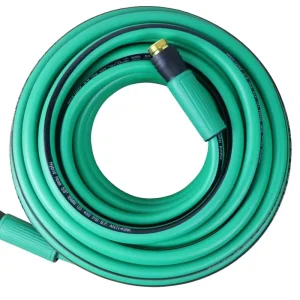 PVC High Pressure Braided Flat Garden Hose 50FT Equipped With Hand Grip Fittings for Fast Tap Connection