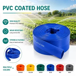 PVC Water Lay Flat Irrigation Hose Flexible & Expandable 1 8 Inches Sizes High Pressure for Water Pumps Fire Fighting