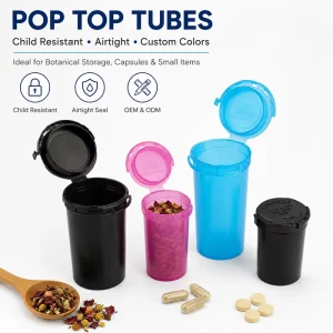 Plastic Child Resistant Tubes 6/13/19/30/60 Dram Squeeze Storage Container Pop Top Tubes for Tobacco