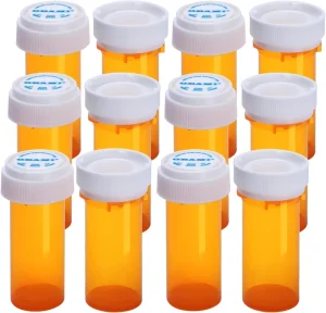 Plastic Medicine Pill Bottles with Child Resistant Caps Push Down and Turn Pop Top Tube 13 Dram Prescription Vial