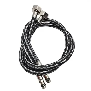 Pointed Mixed Black Braided Hose Faucet Single-Head Inlet Cold Hot Water 90C Max Temp